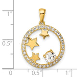 Gold Plated CZ Stars Circle Charm Pendant in Real 925 Sterling SIlver