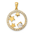 Gold Plated CZ Stars Circle Charm Pendant in Real 925 Sterling SIlver