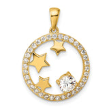 Gold Plated CZ Stars Circle Charm Pendant in Real 925 Sterling SIlver