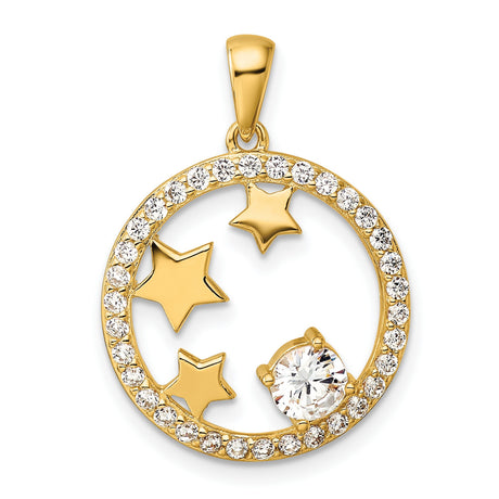 Gold Plated CZ Stars Circle Charm Pendant in Real 925 Sterling SIlver