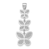 Sterling Silver Butterfly Pendant with Triple Drop Design and Textured Wings