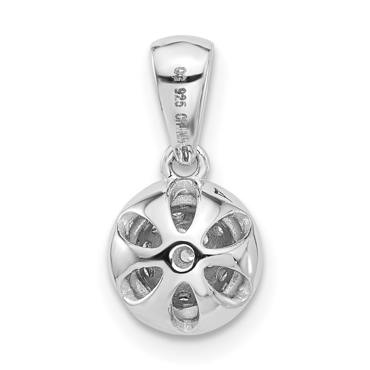 Sterling Silver Dome Pendant with Pavé Cluster Cubic Zirconia