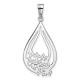 Sterling Silver Teardrop Pendant with Cubic Zirconia, Double Open Frame and Floral Cluster Design
