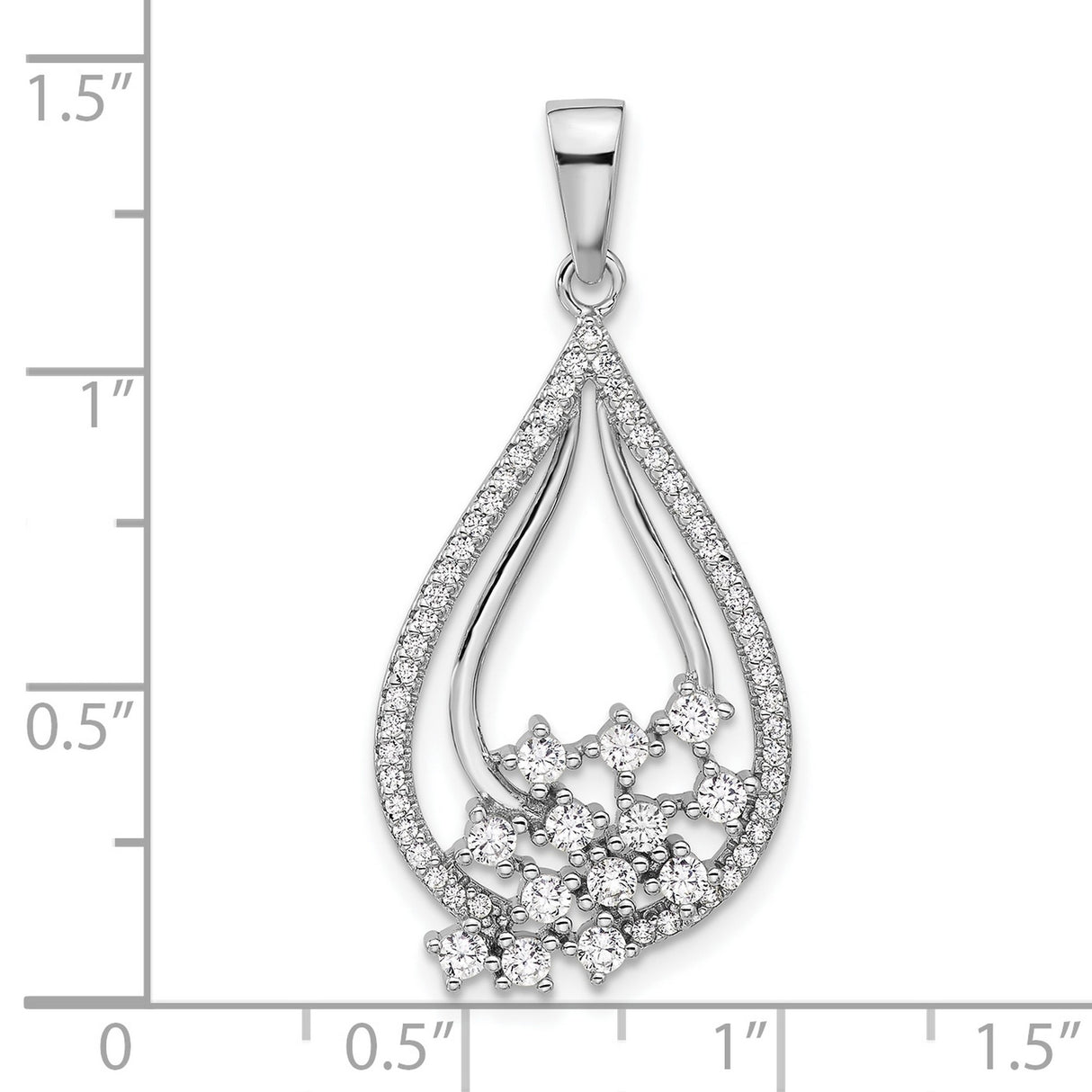 Sterling Silver Teardrop Pendant with Cubic Zirconia, Double Open Frame and Floral Cluster Design