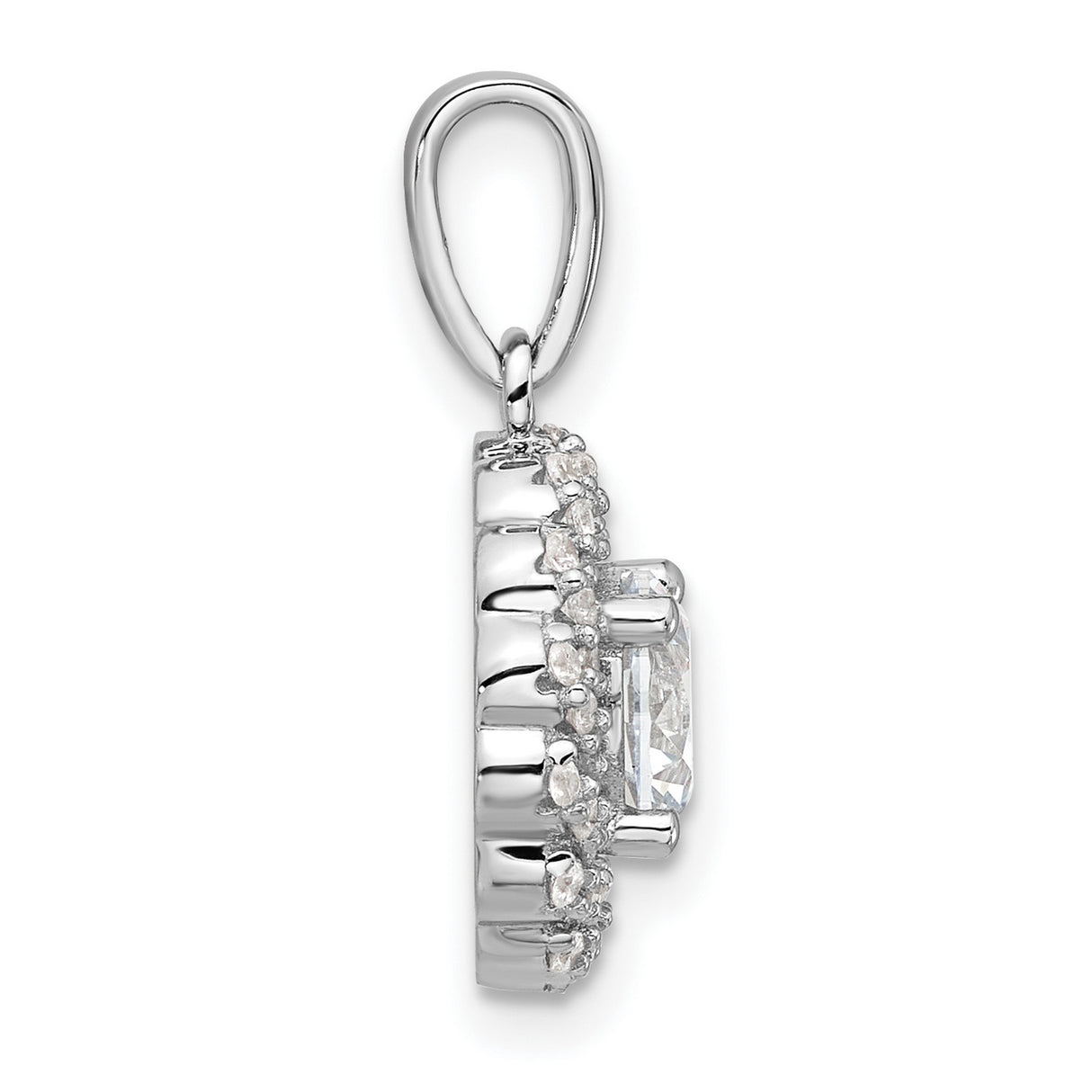 Sterling Silver Pendant with Round Cubic Zirconia, Twisted Halo and Pavé Design