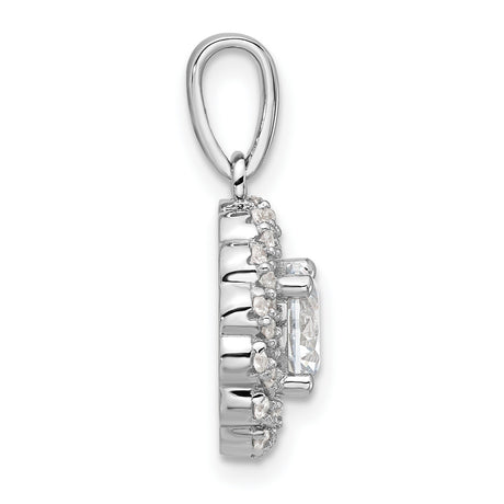 Sterling Silver Pendant with Round Cubic Zirconia, Twisted Halo and Pavé Design