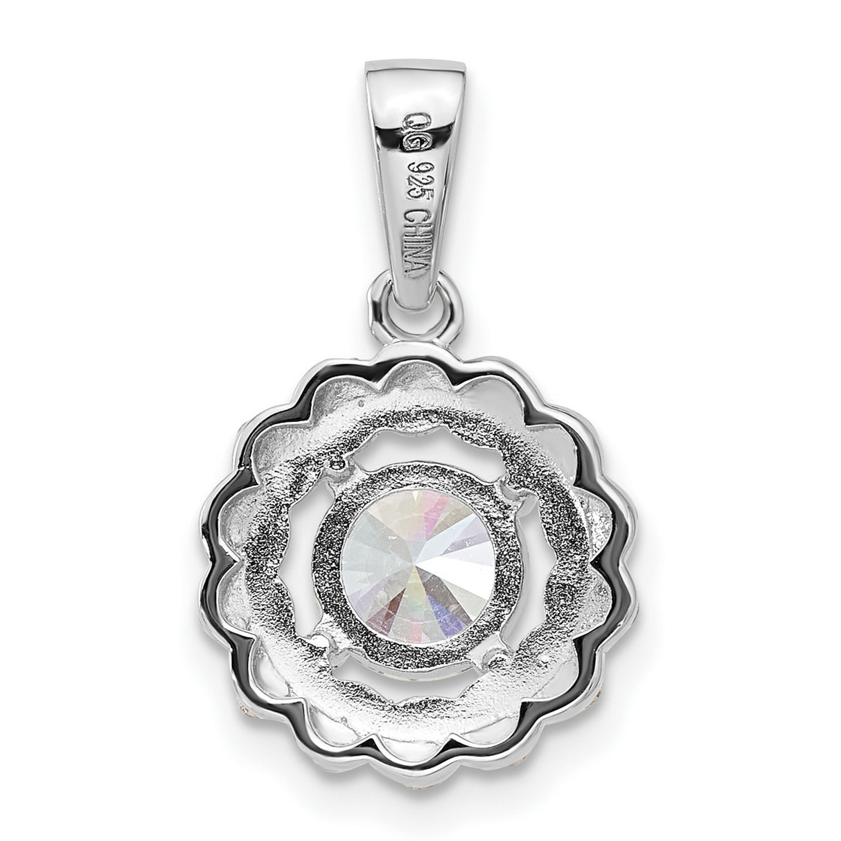 Sterling Silver Pendant with Round Cubic Zirconia, Twisted Halo and Pavé Design