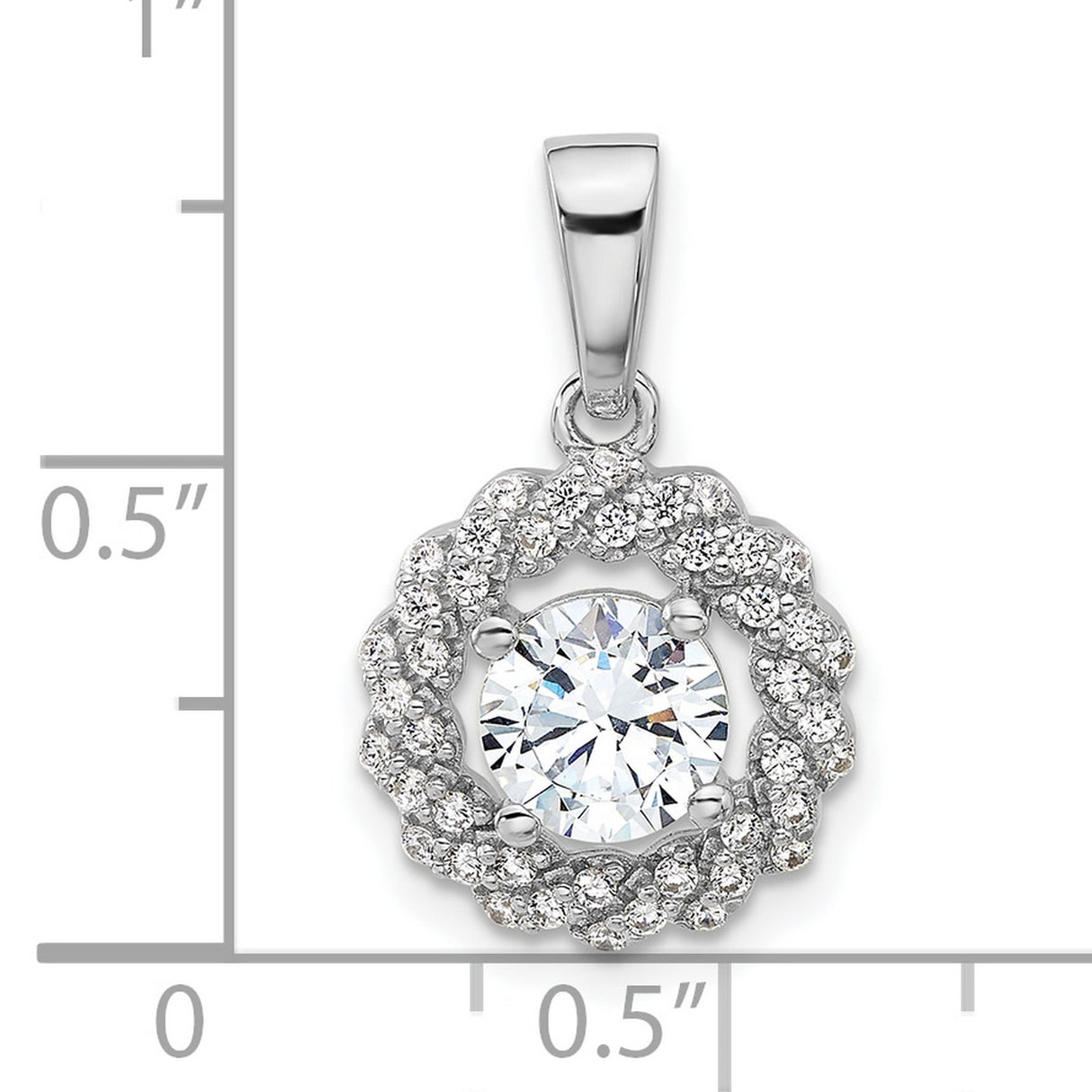 Sterling Silver Pendant with Round Cubic Zirconia, Twisted Halo and Pavé Design