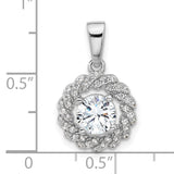 Sterling Silver Pendant with Round Cubic Zirconia, Twisted Halo and Pavé Design