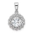 Sterling Silver Pendant with Round Cubic Zirconia, Twisted Halo and Pavé Design