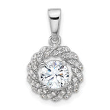 Sterling Silver Pendant with Round Cubic Zirconia, Twisted Halo and Pavé Design