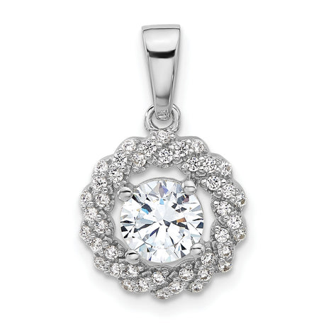 Sterling Silver Pendant with Round Cubic Zirconia, Twisted Halo and Pavé Design