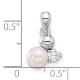 Sterling Silver Pendant with White Freshwater Pearl and Cubic Zirconia Accent for Women
