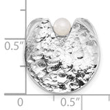 Sterling Silver Disc Pendant with White Pearl and Cubic Zirconia, Hammered Texture, Modern Design
