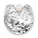 Sterling Silver Disc Pendant with White Pearl and Cubic Zirconia, Hammered Texture, Modern Design