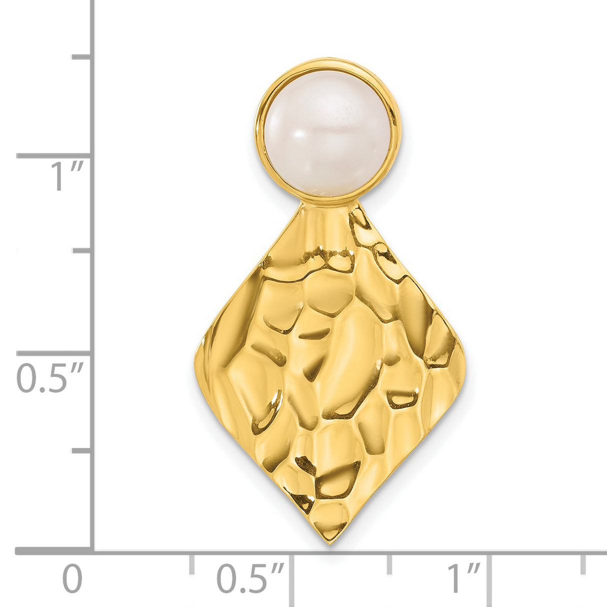Sterling Silver Pendant with White Pearl, Hammered Diamond-Shaped Design, Modern Minimalist Style