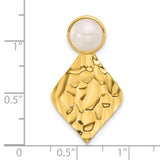 Sterling Silver Pendant with White Pearl, Hammered Diamond-Shaped Design, Modern Minimalist Style