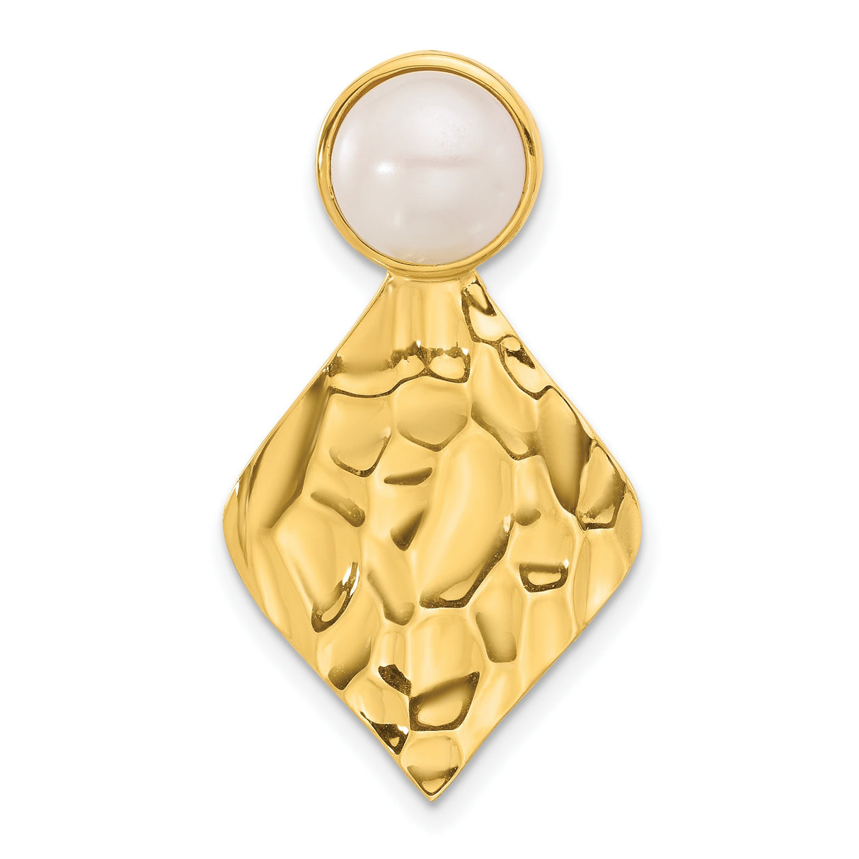 Sterling Silver Pendant with White Pearl, Hammered Diamond-Shaped Design, Modern Minimalist Style