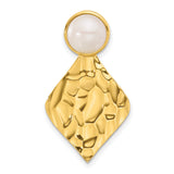 Sterling Silver Pendant with White Pearl, Hammered Diamond-Shaped Design, Modern Minimalist Style