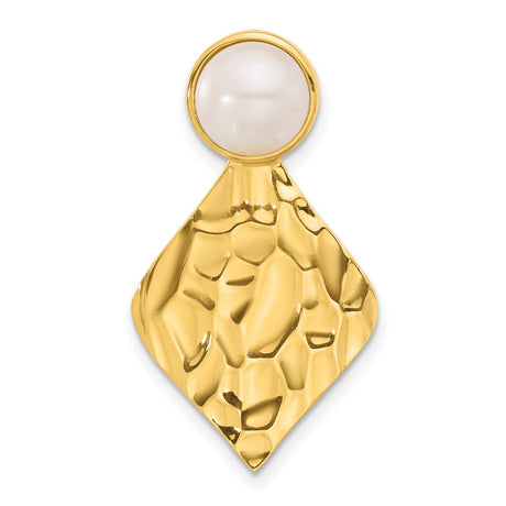 Sterling Silver Pendant with White Pearl, Hammered Diamond-Shaped Design, Modern Minimalist Style