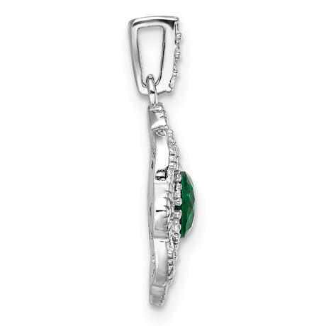 Sterling Silver Floral Pendant with Green Gemstone Center and Cubic Zirconia Accents