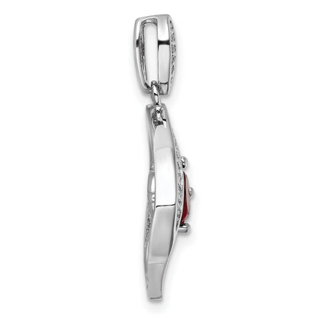Sterling Silver Pendant with Round Red Cubic Zirconia, Geometric Design, Modern Womens Jewelry
