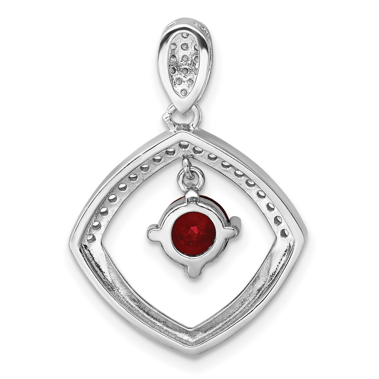 Sterling Silver Pendant with Round Red Cubic Zirconia, Geometric Design, Modern Womens Jewelry