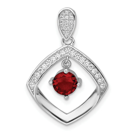 Sterling Silver Pendant with Round Red Cubic Zirconia, Geometric Design, Modern Womens Jewelry