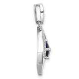 Sterling Silver Pendant with Round Blue Cubic Zirconia in Open Diamond Frame with Pavé Accents