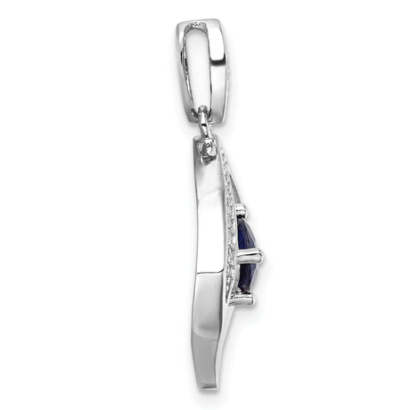 Sterling Silver Pendant with Round Blue Cubic Zirconia in Open Diamond Frame with Pavé Accents