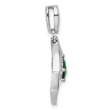 Sterling Silver Pendant with Green Gemstone, Cubic Zirconia Accents, Modern Geometric Frame Design