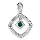 Sterling Silver Pendant with Green Gemstone, Cubic Zirconia Accents, Modern Geometric Frame Design