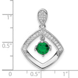 Sterling Silver Pendant with Green Gemstone, Cubic Zirconia Accents, Modern Geometric Frame Design