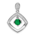 Sterling Silver Pendant with Green Gemstone, Cubic Zirconia Accents, Modern Geometric Frame Design
