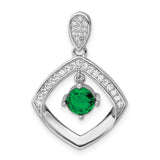 Sterling Silver Pendant with Green Gemstone, Cubic Zirconia Accents, Modern Geometric Frame Design
