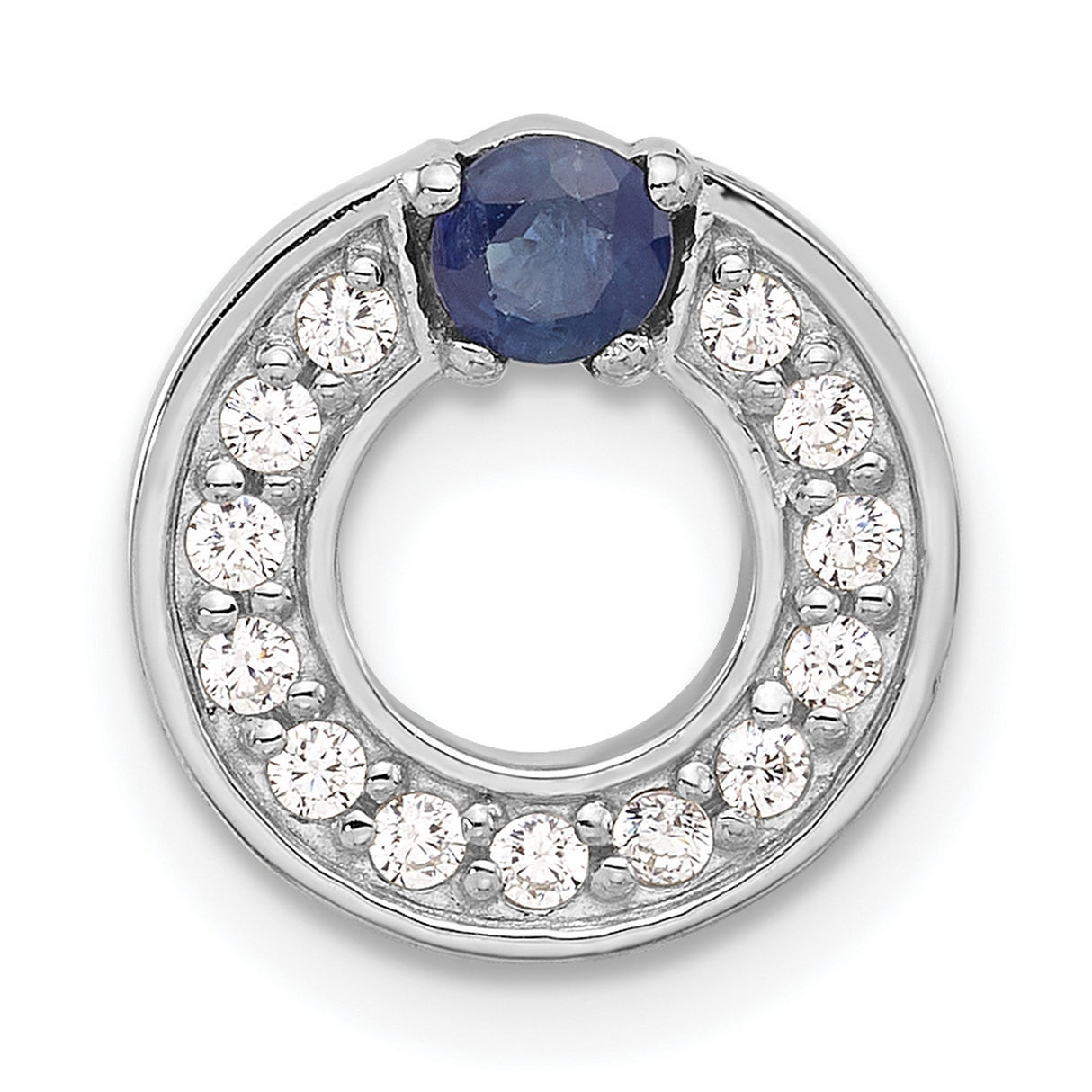 Sterling Silver Circle Pendant with Blue Sapphire and Cubic Zirconia Halo Design