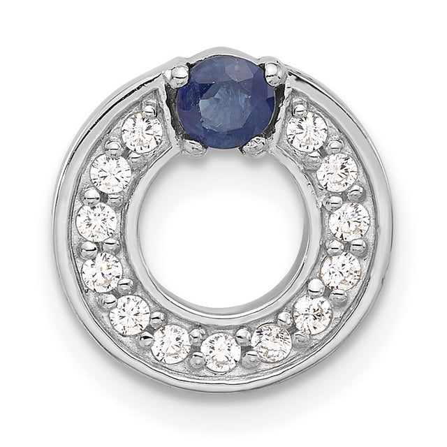 Sterling Silver Circle Pendant with Blue Sapphire and Cubic Zirconia Halo Design