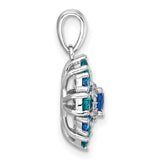 Sterling Silver Floral Pendant with Blue Crystal and Cubic Zirconia Teardrops