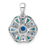 Sterling Silver Floral Pendant with Blue Crystal and Cubic Zirconia Teardrops