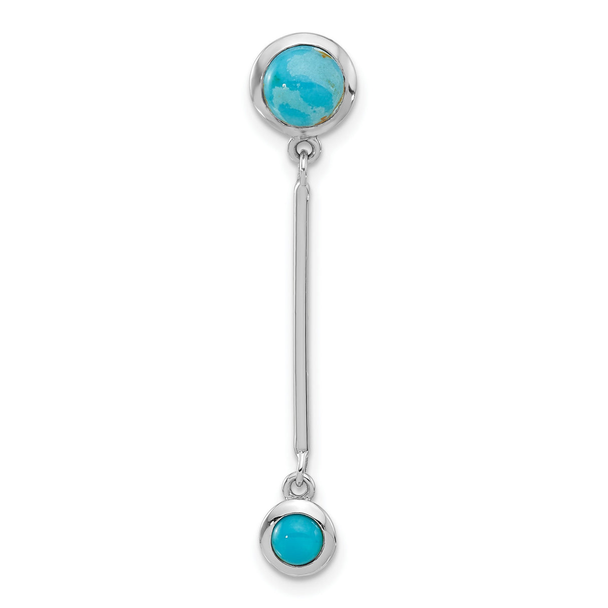 Sterling Silver Dangle Earrings with Turquoise Stones, Sleek Bar Drop Boho Style