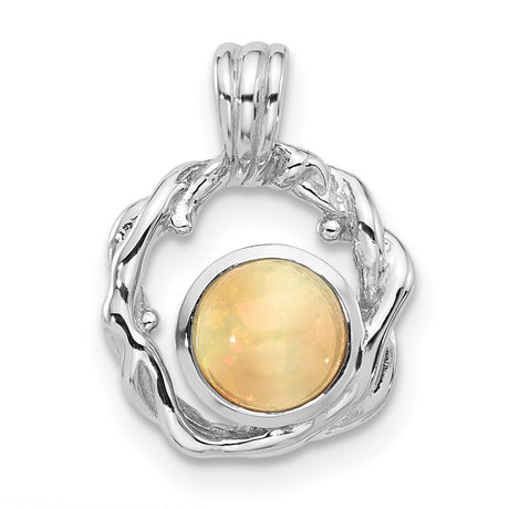 Sterling Silver Pendant with Opal Gemstone, Organic Vine Frame, Nature-Inspired Boho Style