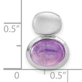 Brushed and Polished Amethyst Chain Slide Charm Pendant in Real 925 Sterling Silver