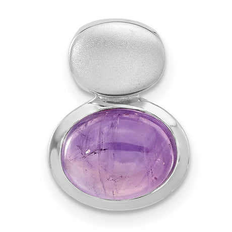 Brushed and Polished Amethyst Chain Slide Charm Pendant in Real 925 Sterling Silver