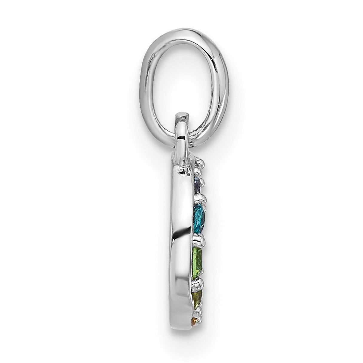 Sterling Silver Crescent Moon Pendant with Multicolor Cubic Zirconia, Celestial Rainbow Charm