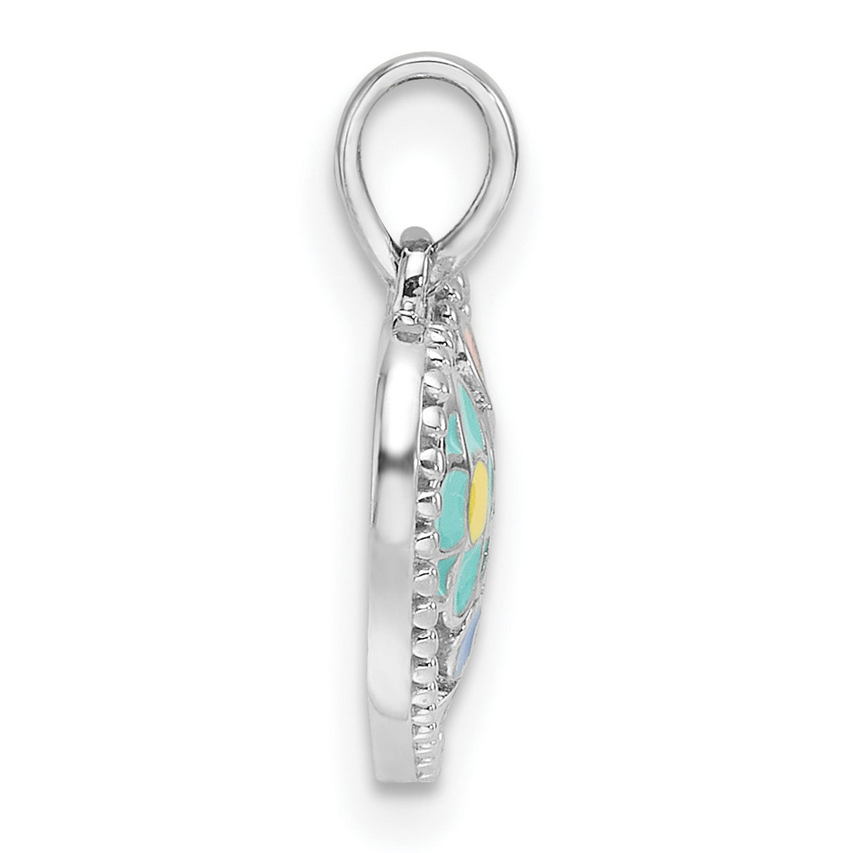 Sterling Silver Heart Pendant with Colorful Enamel Flowers, Floral Charm for Women or Girls