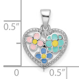 Sterling Silver Heart Pendant with Colorful Enamel Flowers, Floral Charm for Women or Girls