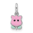 Pink Green Enamel Tulip Childrens Charm Pendant in Real 925 Sterling Silver