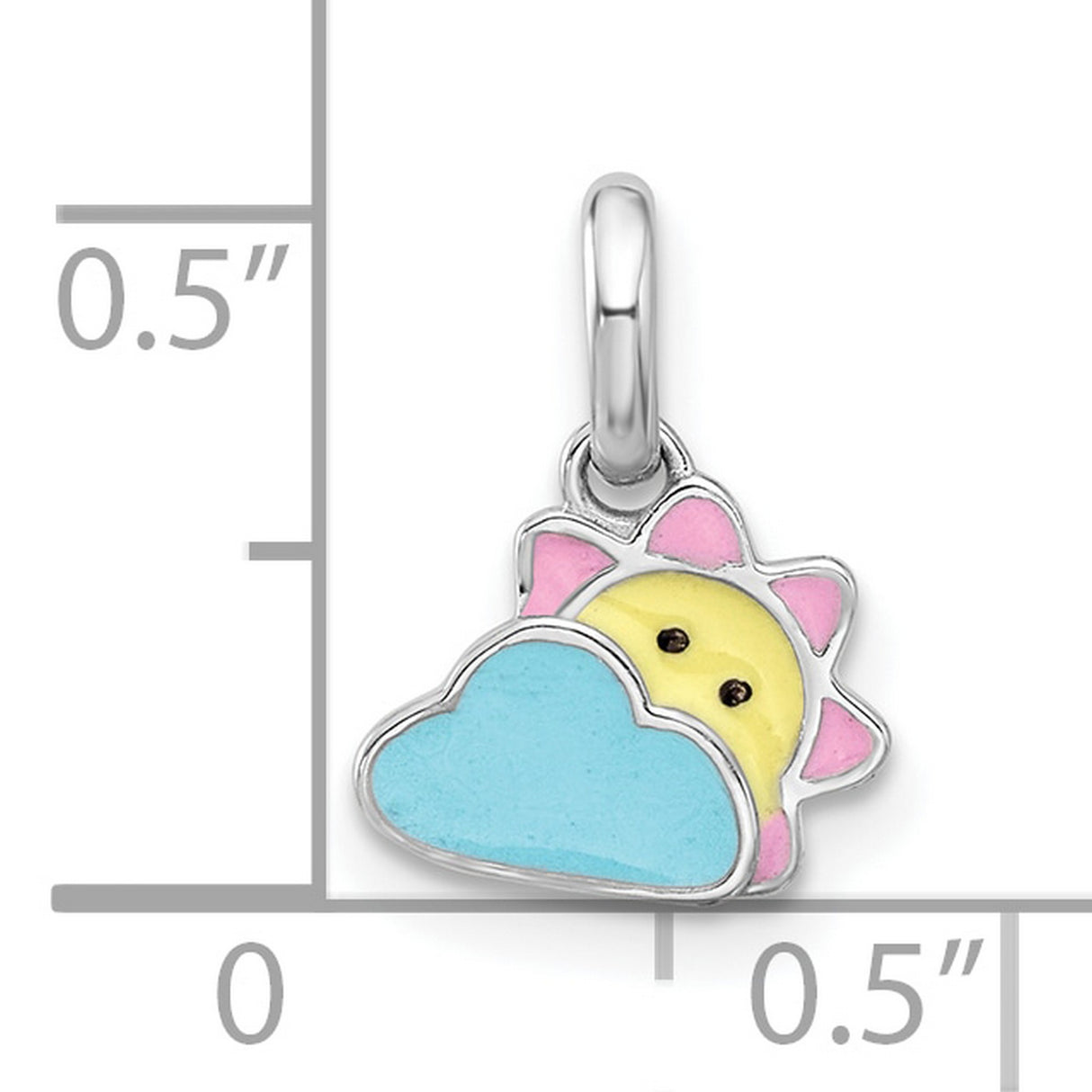 Enameled Sun Cloud Childrens Charm Pendant in Real 925 Sterling Silver