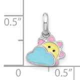 Enameled Sun Cloud Childrens Charm Pendant in Real 925 Sterling Silver