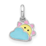 Enameled Sun Cloud Childrens Charm Pendant in Real 925 Sterling Silver